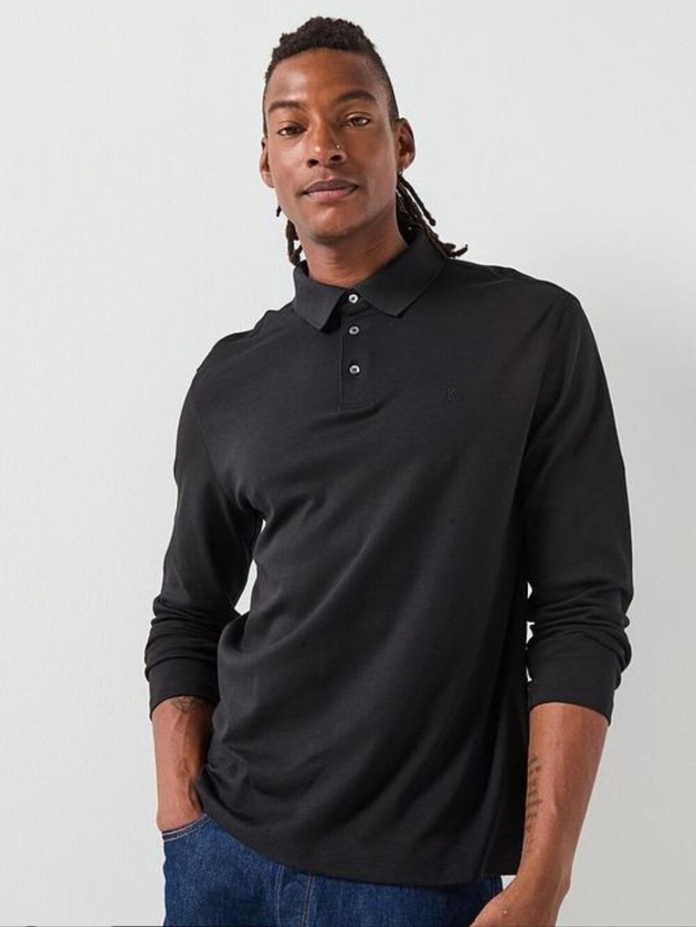 $99 Calvin Klein Mens  Long Sleeve Supima Cotton Polo Shirt